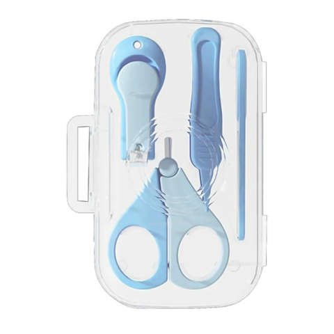 Ingrijire Unghii - Set 4in1 de Ingrijire Unghii pentru Bebelusi, Cutie de Depozitare Texturata, 0-6 Ani, 13.6x8x2 cm, Albastru