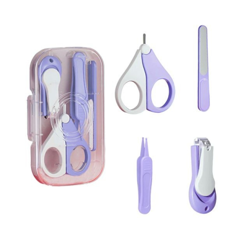 Ingrijire Unghii - Set 4in1 de Ingrijire Unghii pentru Bebelusi, Cutie de Depozitare Texturata, 0-6 Ani, 13.6x8x2 cm, Mov