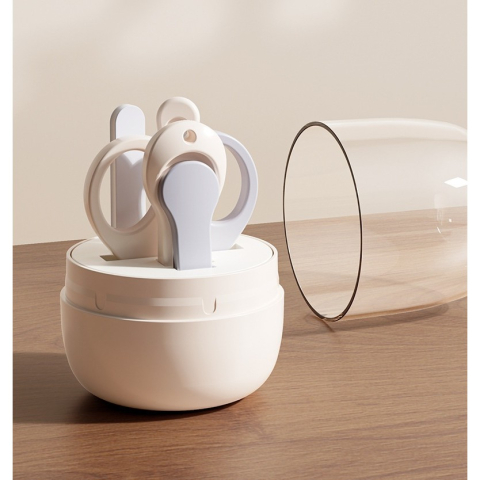 Set 4in1 de Ingrijire Unghii pentru Bebelusi, Cutie de Depozitare Tip Borcan, 0-6 Ani, 10 x 7 x 6 cm, Alb/Gri [1]