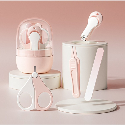 Set 4in1 de Ingrijire Unghii pentru Bebelusi, Cutie de Depozitare Tip Borcan, 0-6 Ani, 10 x 7 x 6 cm, Roz [1]