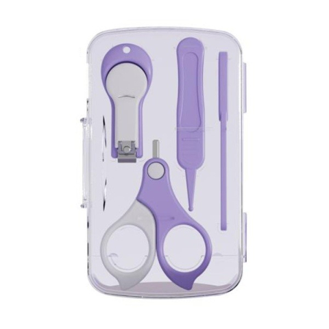 Ingrijire Unghii - Set 4in1 de Ingrijire Unghii pentru Bebelusi, Cutie de Depozitare Transparenta, 0-6 Ani, 13.6x8x2 cm, Mov