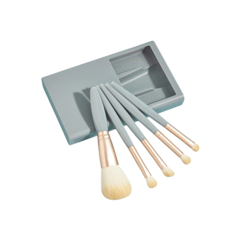 Set 5 Pensule de Machiaj cu Peri Moi, cu Suport pentru Depozitare si Oglinda, Albastru [4]