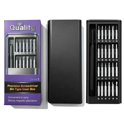 Set de Surubelnite 24-in-1 cu Clichet, Set de Uz Casnic pentru Repararea Electronicelor Mici, Maner durabil Negru, 26.5 x 15 x 1.5 cm, Negru [1]