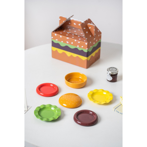 Set Farfurii Ceramice sub Forma de Burger, din Ceramica, pentru Sosuri si Gustari, Mini Farfurii Stivuibile, Multicolor [14]