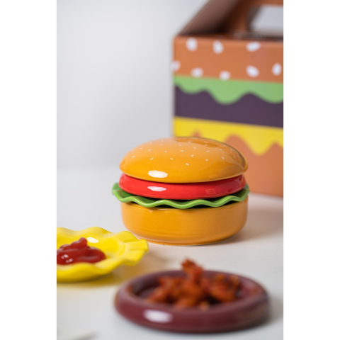 Set Farfurii Ceramice sub Forma de Burger, din Ceramica, pentru Sosuri si Gustari, Mini Farfurii Stivuibile, Multicolor [2]