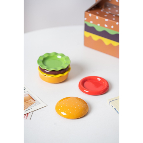 Set Farfurii Ceramice sub Forma de Burger, din Ceramica, pentru Sosuri si Gustari, Mini Farfurii Stivuibile, Multicolor [9]