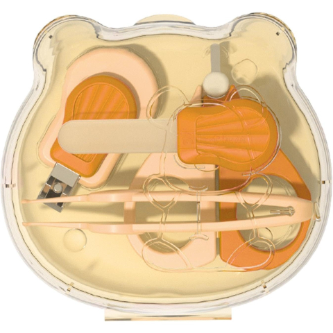 Ingrijire Unghii - Set Ingrijire Unghii pentru Bebelusi, Cutie de Depozitare in Forma de Ursulet, 10 x 9.5 cm, Galben