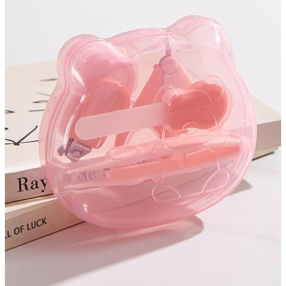 Set Ingrijire Unghii pentru Bebelusi, Cutie de Depozitare in Forma de Ursulet, 10 x 9.5 cm, Roz [6]