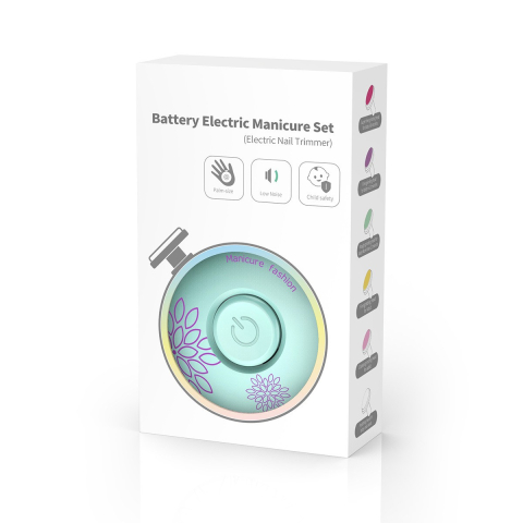 Set Pila Electrica pentru Copii si Bebelusi, ABS, Incarcare USB, Model cu Flori, 6 Accesorii, cu Lumina LED, Verde [1]
