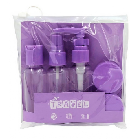 Accesorii Machiaj si Trimmere - Set Recipiente pentru Cosmetice, 5 Piese, cu Gentuta, pentru Calatorii, Reutilizabile, Mov, Material Plastic, 40 ml, 10g