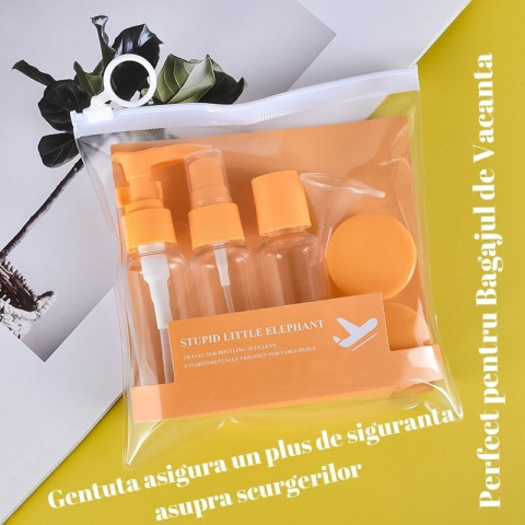 Set Recipiente pentru Cosmetice, 5 Piese, cu Gentuta, pentru Calatorii, Reutilizabile, Portocaliu, Material Plastic, 40 ml, 10g [2]
