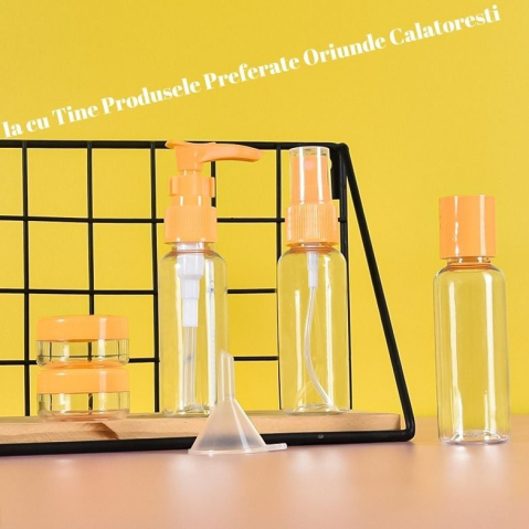 Set Recipiente pentru Cosmetice, 5 Piese, cu Gentuta, pentru Calatorii, Reutilizabile, Portocaliu, Material Plastic, 40 ml, 10g [1]