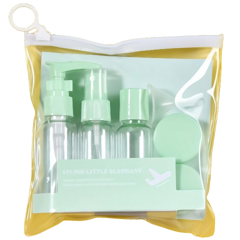 Accesorii Machiaj si Trimmere - Set Recipiente pentru Cosmetice, 5 Piese, cu Gentuta, pentru Calatorii, Reutilizabile, Verde, Material Plastic, 40 ml, 10g