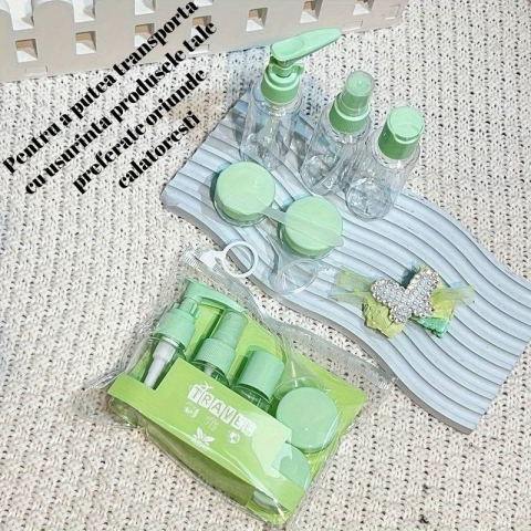Set Recipiente pentru Cosmetice, 5 Piese, cu Gentuta, pentru Calatorii, Reutilizabile, Verde, Material Plastic, 40 ml, 10g [2]