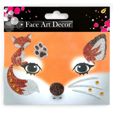 Costume si Deghizare - Sticker Temporar pentru Fata, pentru Machiaj, Face Art, Halloween, Teatru, Model Vulpe, Portocaliu