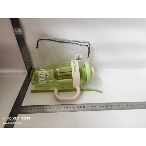 Sticla de Apa, Termica, Mentinere 6 Ore, 1400 mL, cu Pai si Capac, PP si Silicon, cu Maner Alb, 25.5x7.5 cm, Verde [1]