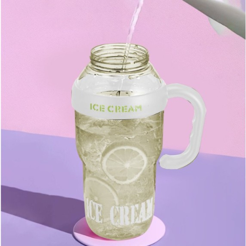 Sticla de Apa, Termica, Mentinere 6 Ore, 1400 mL, cu Pai si Capac, PP si Silicon, cu Maner Alb, 25.5x7.5 cm, Verde [9]