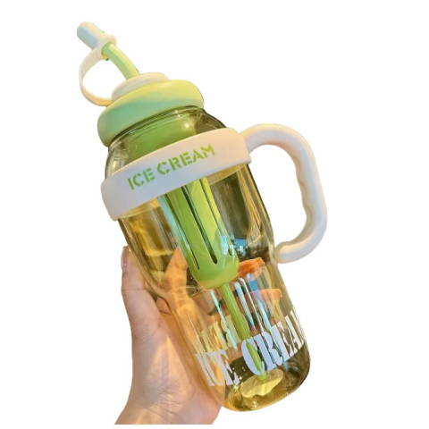 Pahare, Sticle si Cani - Sticla de Apa, Termica, Mentinere 6 Ore, 1400 mL, cu Pai si Capac, PP si Silicon, cu Maner Alb, 25.5x7.5 cm, Verde