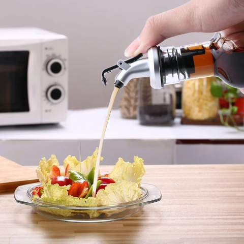 Sticla de Ulei de Masline, Sticla etansa pentru Lichide de Bucatarie, Sticla pentru Uleiuri, Sosuri, Otet, Capac din Inox Dozator, 19.5 x 4.8 cm, volum 150 ml, Transparent  [3]