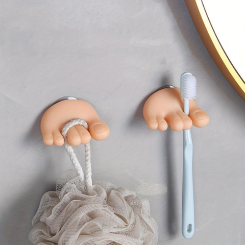 Suport de Baie, Multifunctional, pentru Periute/Cabluri, din PVC, cu Ventuza, Model Picior, 4 x 6.5 cm, Crem [1]