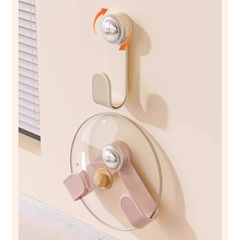 Suport de Bucatarie, Rotativ, din Plastic, Aplicare prin Lipire, 5 x 5 x 18.5 cm, Roz [2]