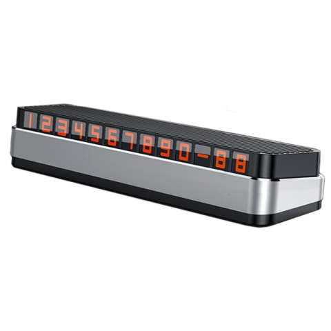 Accesorii Auto - Suport Numar de Telefon pentru Parcare Auto, Flippy, Suport pentru Numarul de telefon, Pop-Up pentru Ascundere, Banda Adeziva Inclusa, 150 x 52 x 60 mm, Cifre Rosii, Space Gray