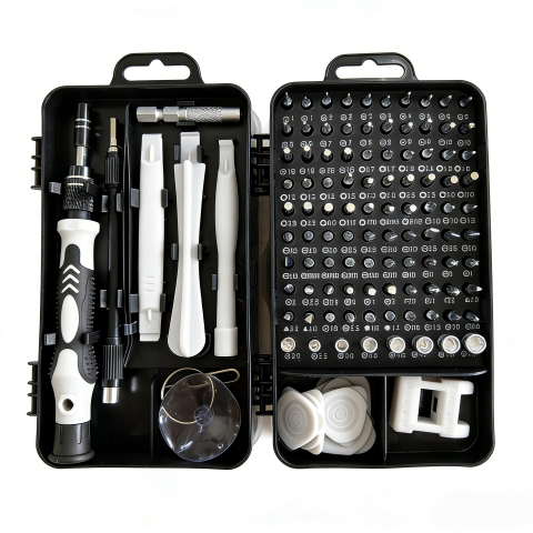 Surubelnite pentru Reparea Telefoanelor, Set 115-in-1 Cromate, Demontarea Repararea Ceasurilor, Electronicelor Mici, Maner detalii Albe, 18 x 11 x 6 cm, Negru [1]