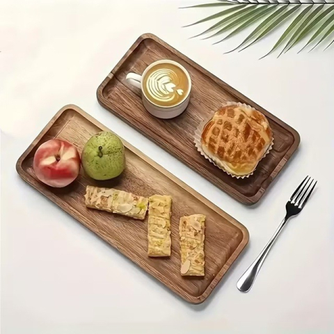 Tava din Lemn, Dreptunghiulara, pentru Alimente sau Decor, 20 x 12 x 1.5 cm, Natur [3]