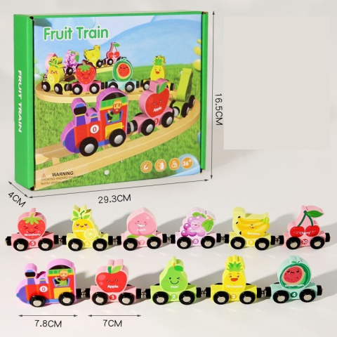 Trenulet Magnetic, din Lemn, Model 10 Fructe, +3 Ani, Jucarie de Asamblat, Multicolor [1]
