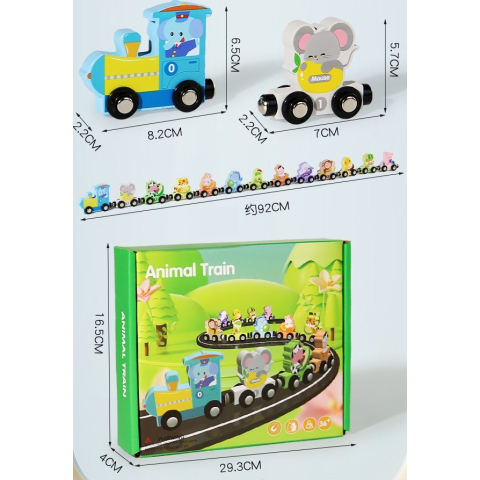 Trenulet Magnetic, din Lemn, Model Zoo, 12 Animale, +3 Ani, Jucarie de Asamblat, Multicolor [6]