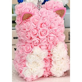 Accesorii Petrecere - Unicorn din flori, Trandafiri de spuma, roz, 17x17x23 cm, Cutie 19x19x28 cm