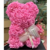 Accesorii Petrecere - Ursulet din flori, Trandafiri de spuma, roz, 16x16x23 cm, Cutie 17x17x25 cm