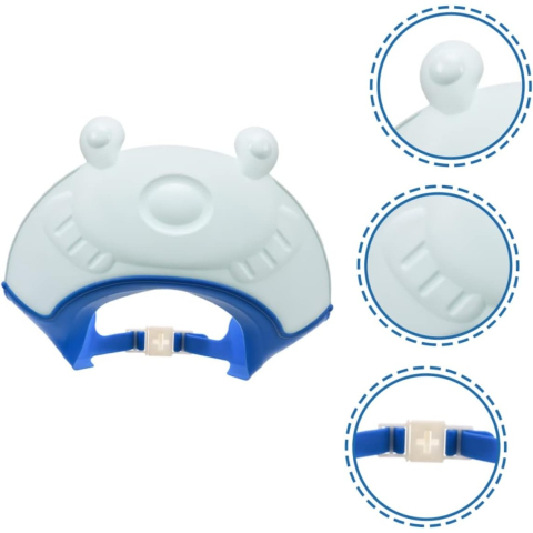Viziera de Protectie Baie Pentru Copii, Fippy, Model Broasca, Dimensiune ajustabila, Durabil, Usor de curatat, Impotriva Samponului, pentru Ochi si Urechi, TPE+PP, 24x23 cm, Albastru [1]