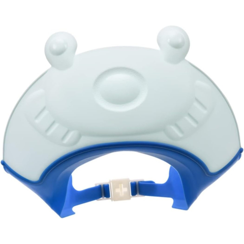 Articole pentru baie - Viziera de Protectie Baie Pentru Copii, Fippy, Model Broasca, Dimensiune ajustabila, Durabil, Usor de curatat, Impotriva Samponului, pentru Ochi si Urechi, TPE+PP, 24x23 cm, Albastru