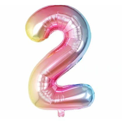 Cifre - Balon din Folie Metalizata Figurina Cifra Gradient, Tema Aniversare 40 cm, Ambalaj Individual, Pai inclus, Umflare cu Aer sau Heliu, Multicolor, Cifra 2