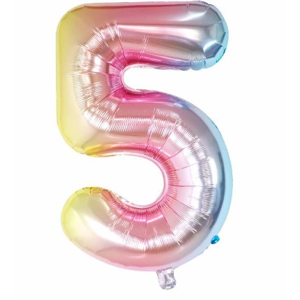 Cifre - Balon din Folie Metalizata Figurina Cifra, Tema Aniversare 40 cm, Ambalaj Individual, Pai inclus, Umflare cu Aer sau Heliu, Multicolor, Cifra 5