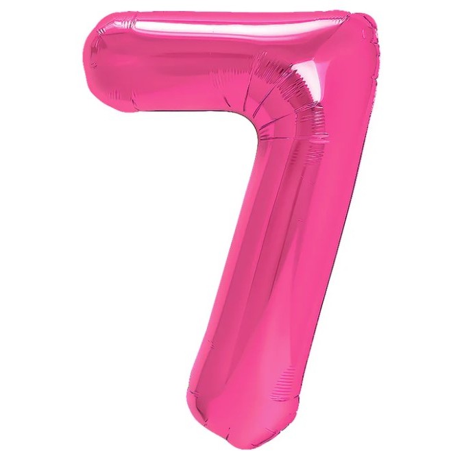 Cifre - Balon din Folie Metalizata Figurina Cifra, Tema Aniversare 40 cm, Ambalaj Individual, Pai inclus, Umflare cu Aer sau Heliu, Roz, Cifra 7