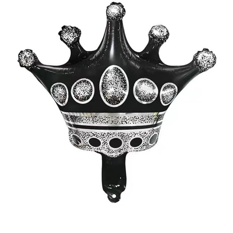 Balon din Folie Metalizata Figurina Cifra si Coroana, Scris Happy Birthday, Tema Aniversare 100 cm, Ambalaj Individual, Pai inclus, Umflare cu Aer sau Heliu, Negru, Cifra 9 [1]