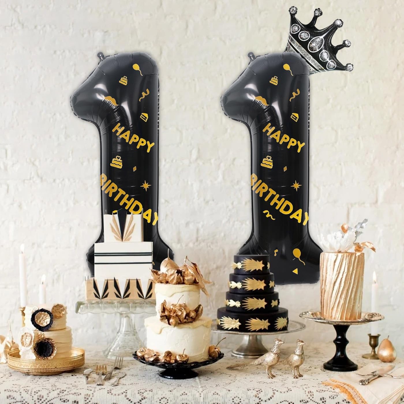 Balon din Folie Metalizata Figurina Cifra, Scris Happy Birthday, Tema Aniversare 100 cm, Ambalaj Individual, Pai inclus, Umflare cu Aer sau Heliu, Negru, Cifra 1 [2]