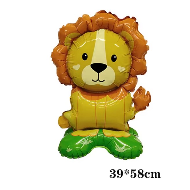 Balon din Folie Metalizata, Mini Figurine Animalute, Model Leu, Tematica Aniversare, 39x58 cm, Ambalaj Individual, Pai Inclus, Umflare cu Aer sau Heliu, Multicolor [8]