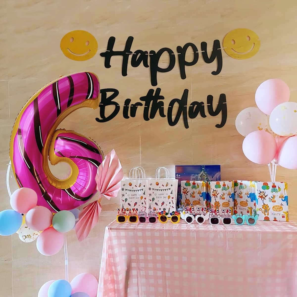 Balon din Folie Metalizata Figurina Cifra, Imprimeu Gogosi, Tema Aniversare 100 cm, Ambalaj Individual, Pai inclus, Umflare cu Aer sau Heliu, Multicolor, Cifra 6 [7]