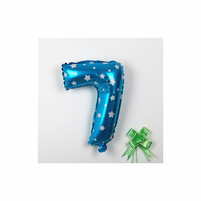 Balon din Folie Metalizata Figurina Cifra, Imprimeu Stele, Tema Aniversare 80 cm, Ambalaj Individual, Pai inclus, Umflare cu Aer sau Heliu, Albastru, Cifra 7 [2]