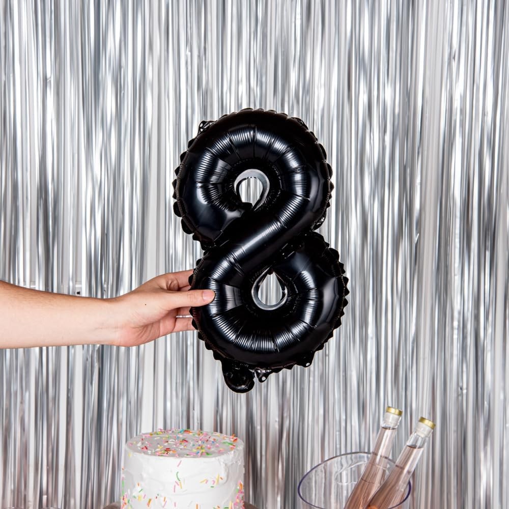 Balon din Folie Metalizata Figurina Cifra, Tema Aniversare 40 cm, Ambalaj Individual, Pai inclus, Umflare cu Aer sau Heliu, Negru, Cifra 8 [2]