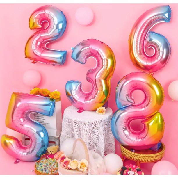 Balon din Folie Metalizata Figurina Cifra, Tema Aniversare 40 cm, Ambalaj Individual, Pai inclus, Umflare cu Aer sau Heliu, Multicolor, Cifra 5 [4]