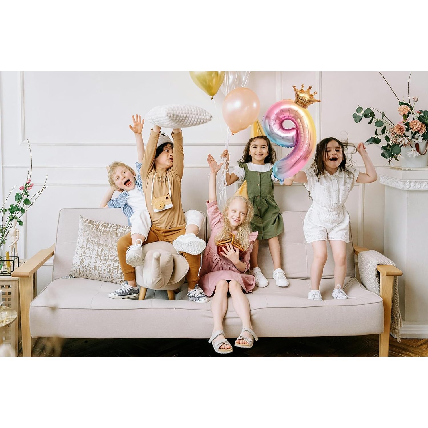 Balon din Folie Metalizata, Figurina Cifra Gradient, Tema Aniversare 80 cm, Ambalaj Individual, Pai inclus, Umflare cu Aer sau Heliu, Coronita, Cifra 9 [1]