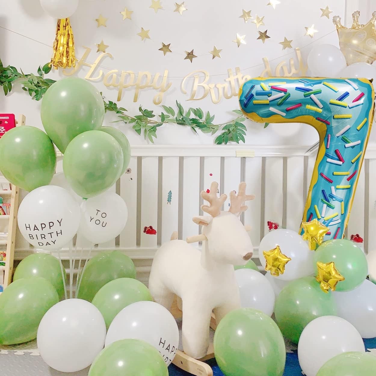 Balon din Folie Metalizata Figurina Cifra, Imprimeu Gogosi, Tema Aniversare 100 cm, Ambalaj Individual, Pai inclus, Umflare cu Aer sau Heliu, Multicolor, Cifra 7 [9]