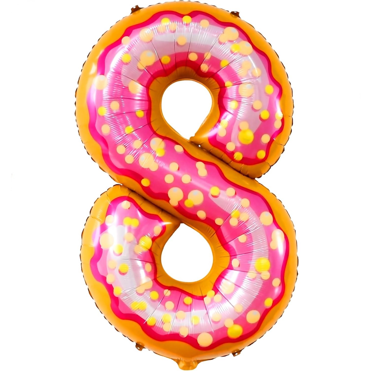 Cifre - Balon din Folie Metalizata Figurina Cifra, Imprimeu Gogosi, Tema Aniversare 100 cm, Ambalaj Individual, Pai inclus, Umflare cu Aer sau Heliu, Multicolor, Cifra 8
