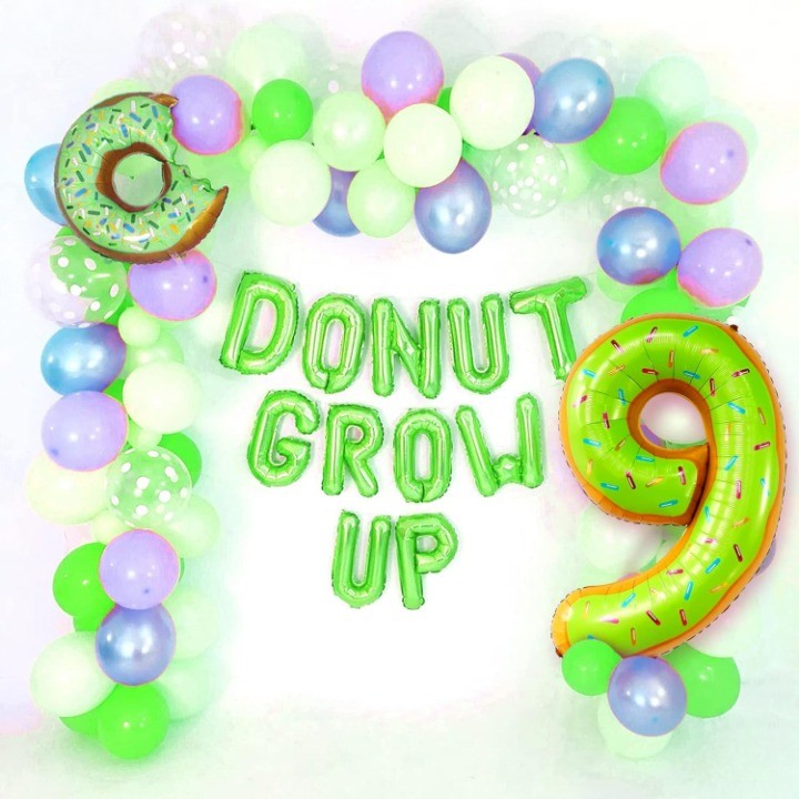 Balon din Folie Metalizata Figurina Cifra, Imprimeu Gogosi, Tema Aniversare 100 cm, Ambalaj Individual, Pai inclus, Umflare cu Aer sau Heliu, Multicolor, Cifra 9 [2]