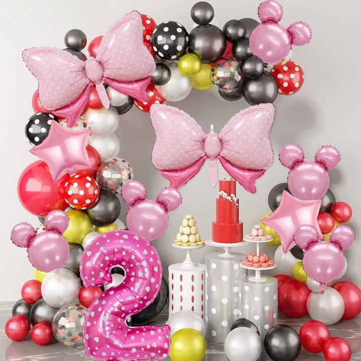 Balon din Folie Metalizata Figurina Cifra, Imprimeu Inimi, Tema Aniversare 80 cm, Ambalaj Individual, Pai inclus, Umflare cu Aer sau Heliu, Roz, Cifra 2 [4]