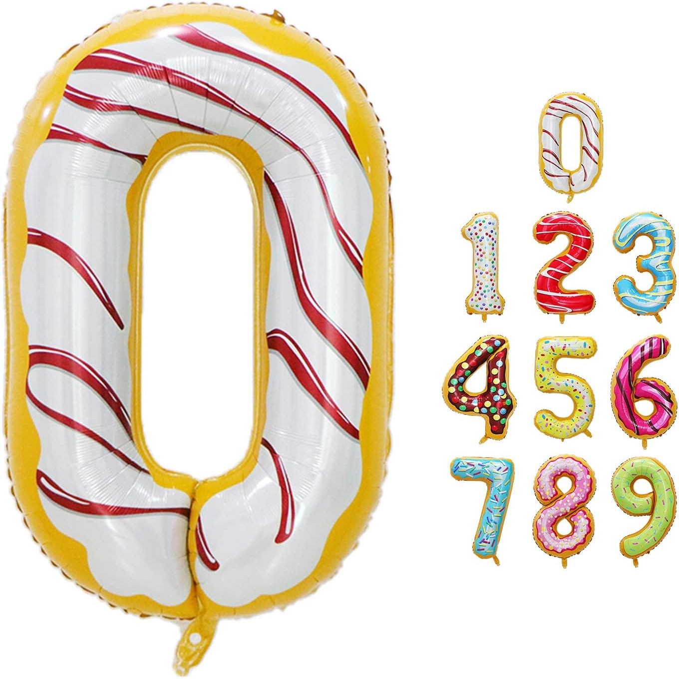 Balon din Folie Metalizata Figurina Cifra, Imprimeu Gogosi, Tema Aniversare 100 cm, Ambalaj Individual, Pai inclus, Umflare cu Aer sau Heliu, Multicolor, Cifra 0 [10]